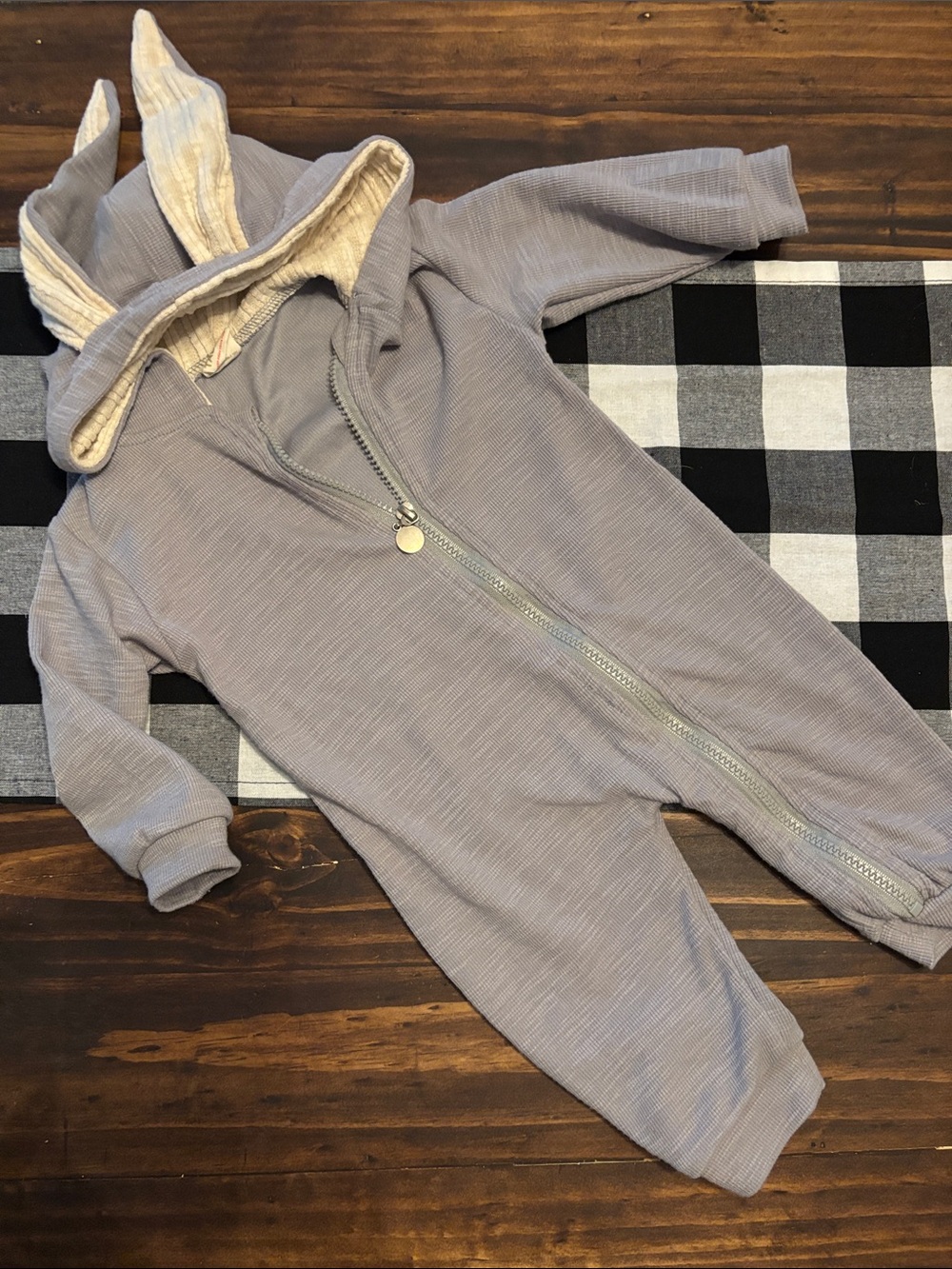 Kids Tales rabbit  Bunny Hoodie Romper Jumpsuit baby size 73 6-12 months gray